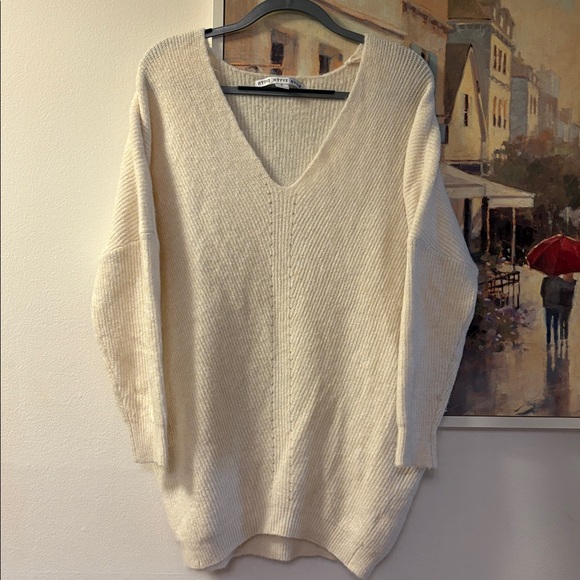 HYFVE Cream Oversized V-Neck Sweater | Drop Shoulder Tunic Pullover - Picture 2 of 5